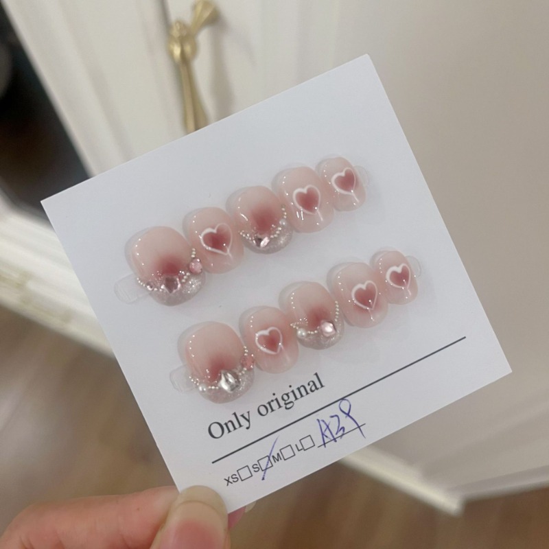Nail Art Love - 10 delige zomer Franse korte handgemaakte