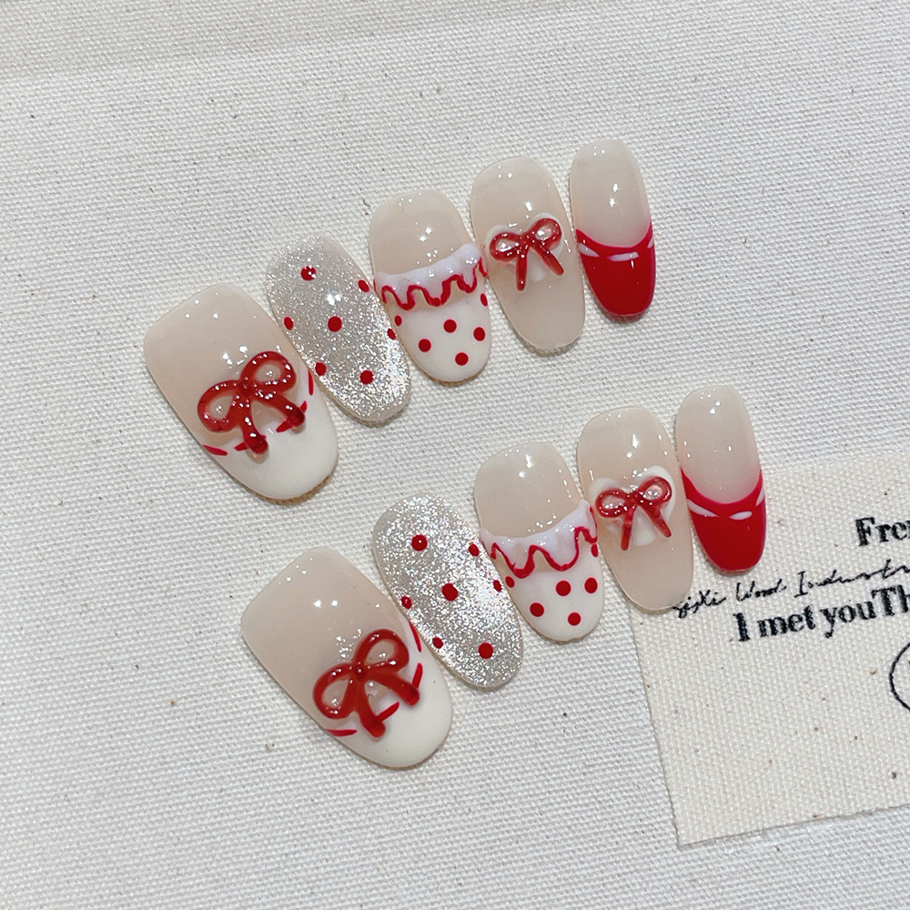 Nail Art Oval - 10 stuks korte ovale handgemaakte opdruknagels,