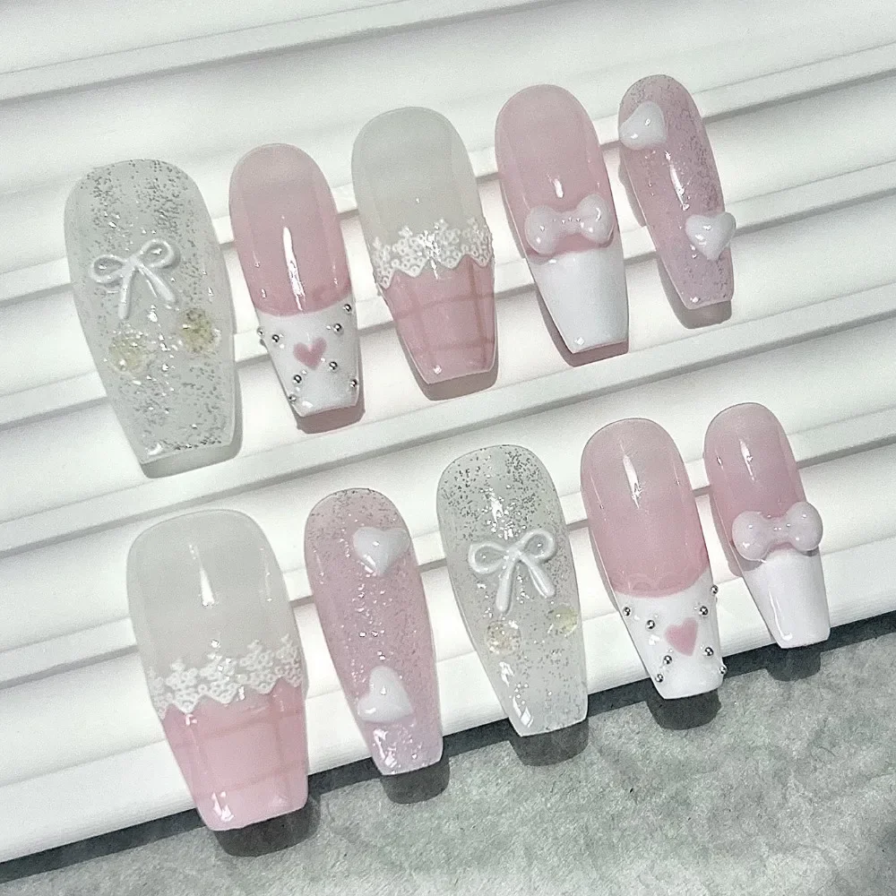 Nail Art Love - 10st roze strik liefde kant Franse