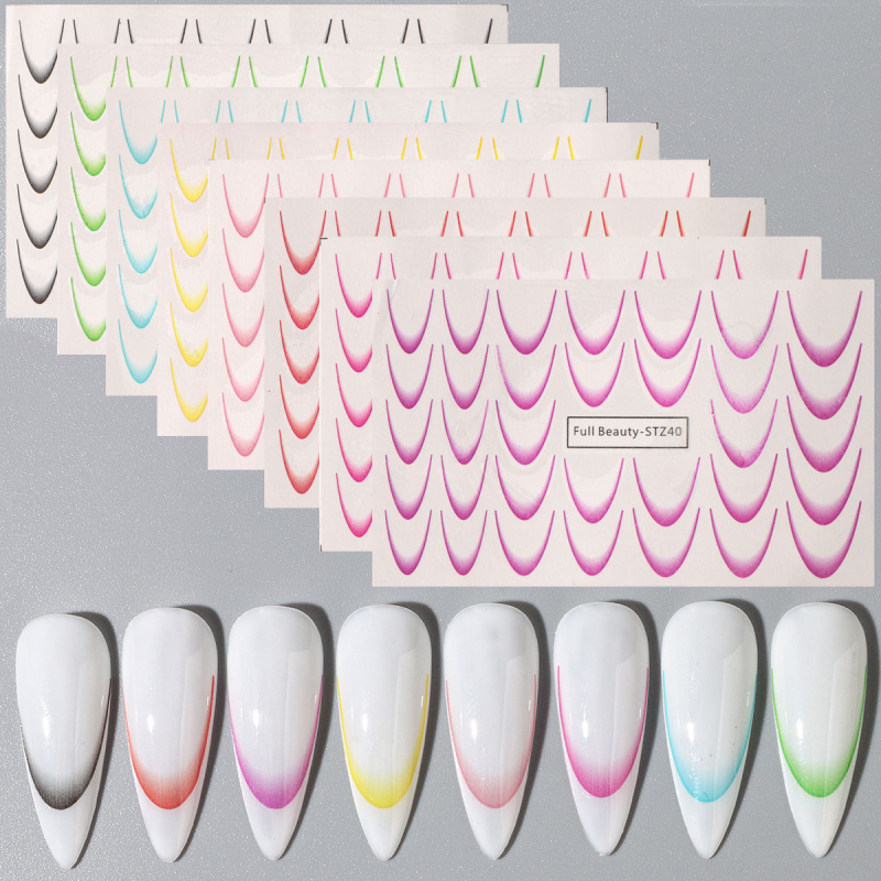 Nail Art Quotes - 8 stks Gradiënt Franse Nail Art