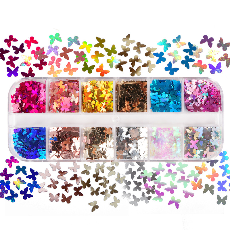 Nail Art Extension - Mix Kleur Fluorescerende Vlinder Glitter Wimper