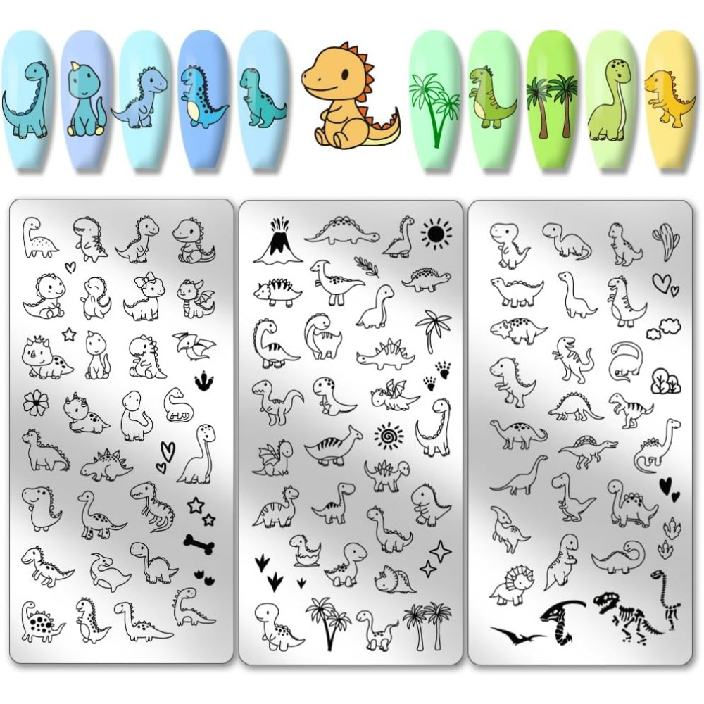 Nail Art Love - 3 stuks dinosaurus nagel stempelplaten schattige