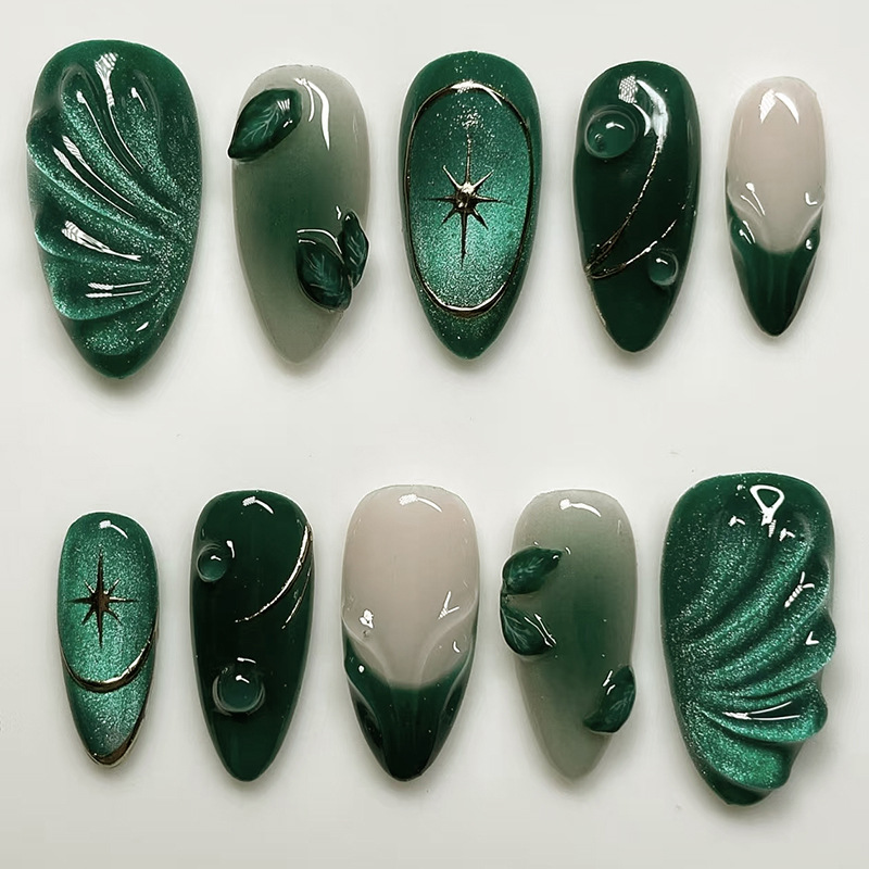 Nail Art Oval - 24 stuks groene Franse nepnagels set