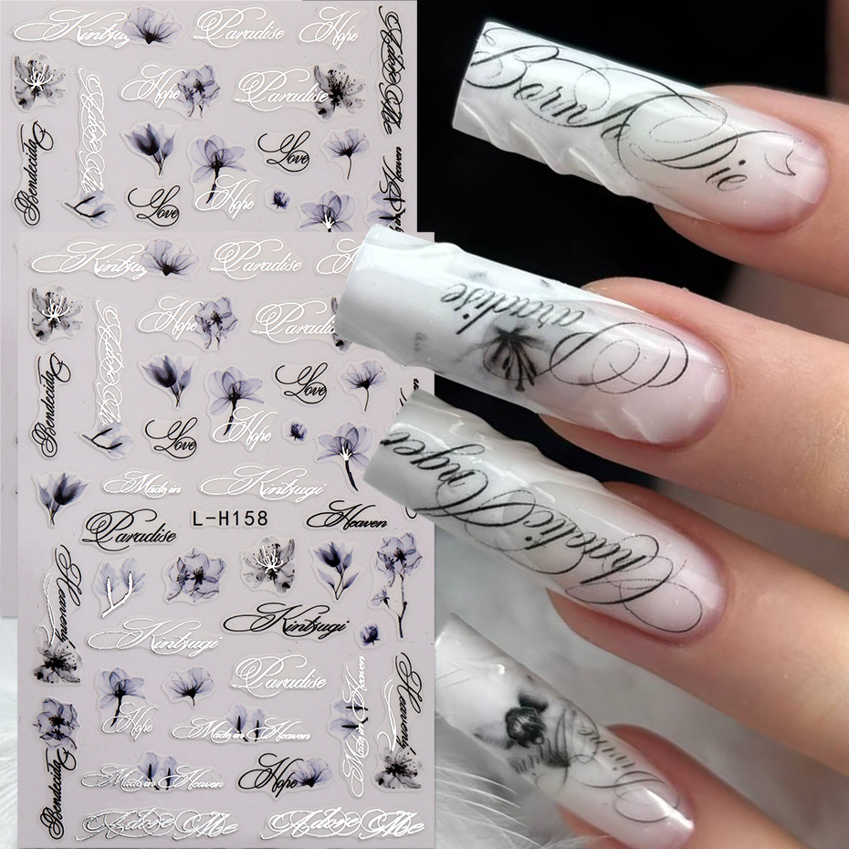 Inkt Bloemenmotief Met Engels  - Nail Art Quotes recensie en prijs